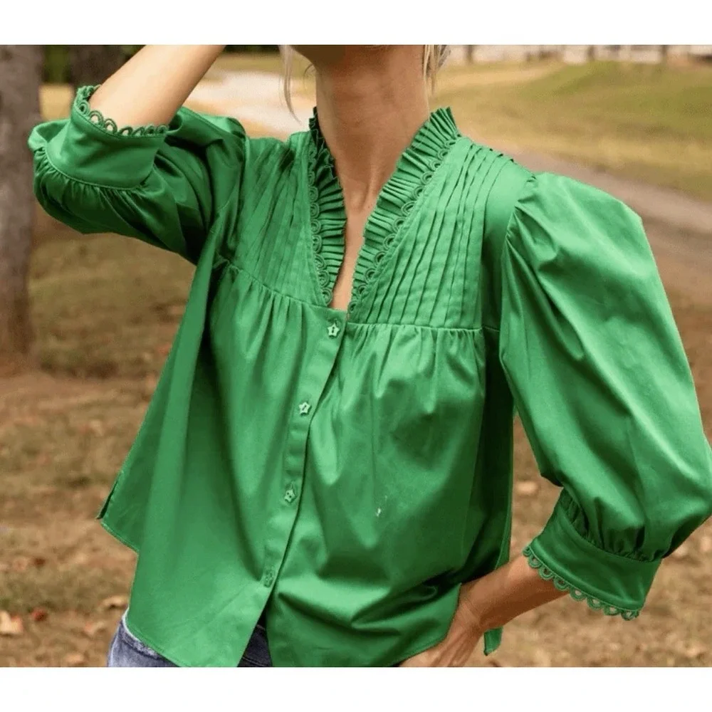 NWT Alden Adair - Blake Top emerald M - Picture 1 of 7